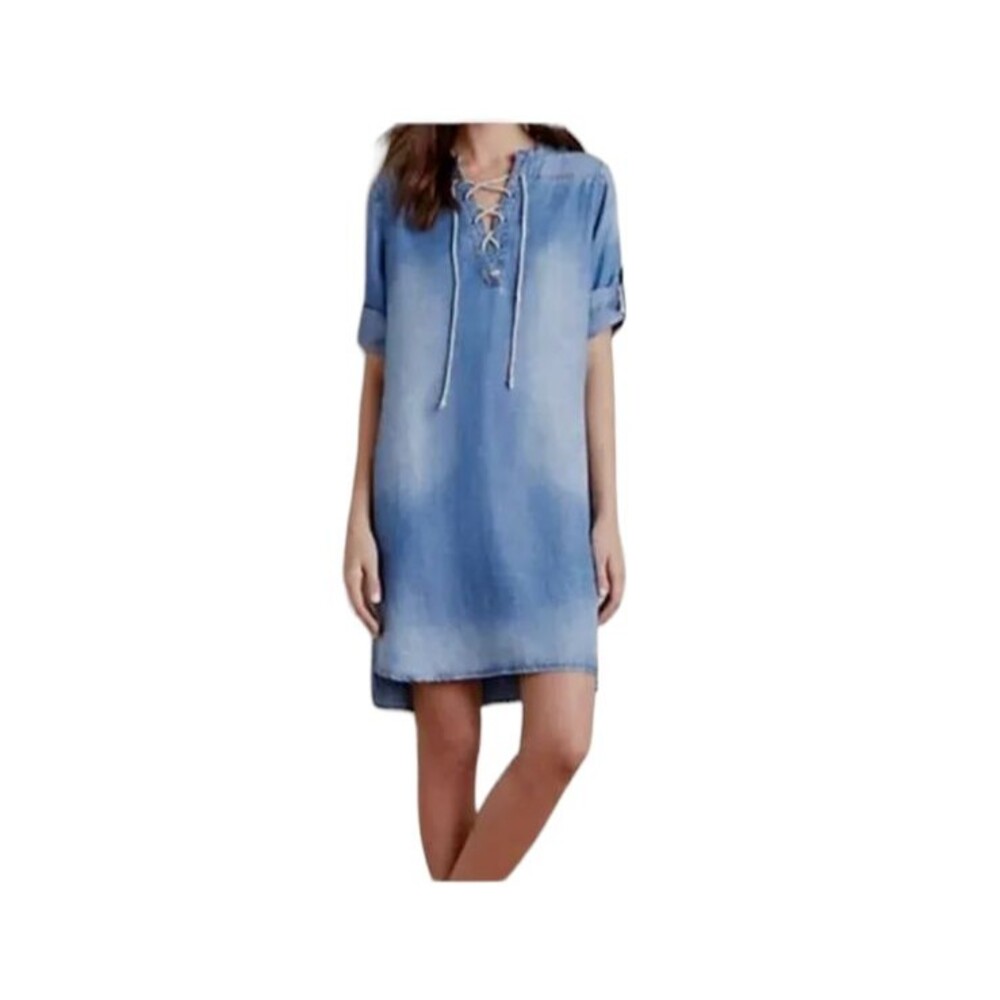 Cloth & Stone Swim Cover-up Denim Lace-Up Tunic Dress Size PM Beachy Casual